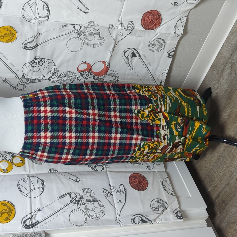 Vtg Plaid Horse Theme Wrap Skirt